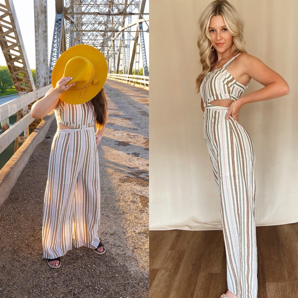 Talulah Striped Wide Leg Jumpsuit Side Cutouts Coastal Lightweight Women… - Picture 5 of 17